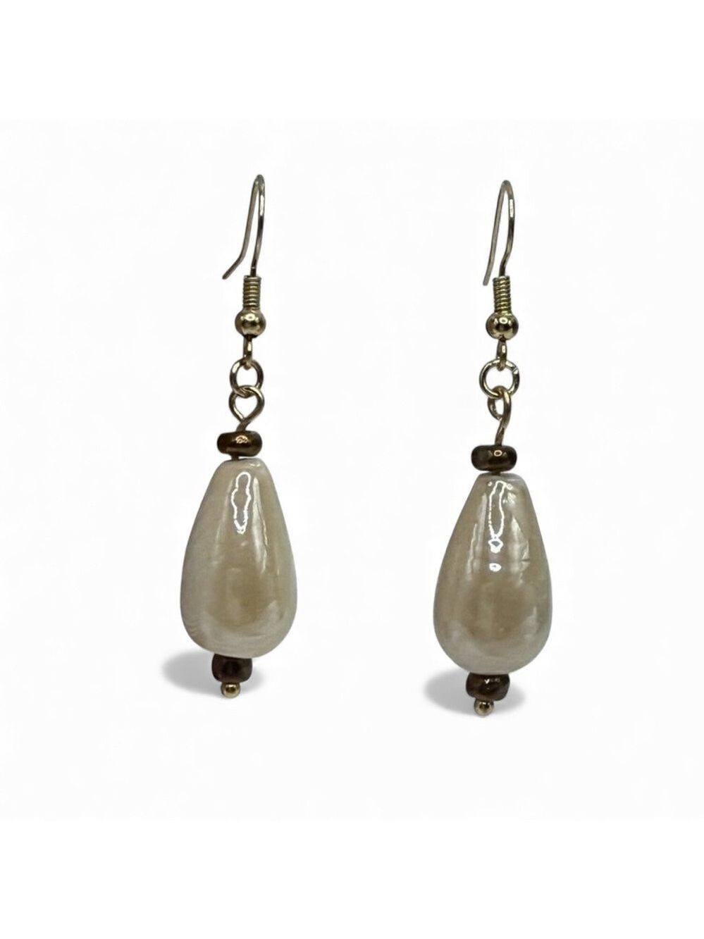 Tan Iridescent Ceramic Dangle Earrings